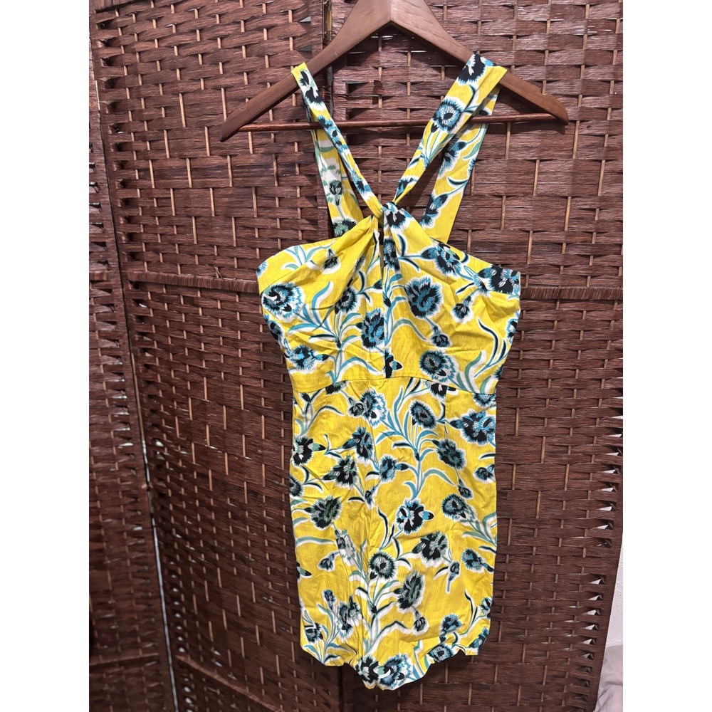 Topshop Yellow Floral Print Criss Cross Halter dress Size US 6‎